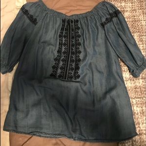 Across shoulder blue oversized top